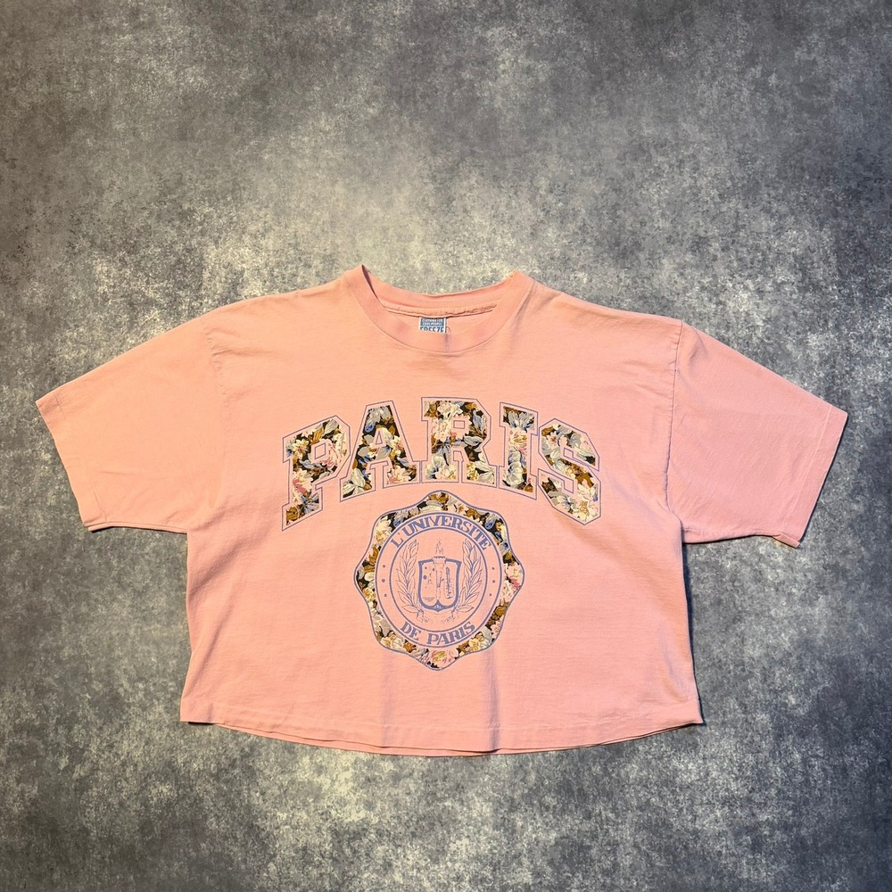 Vintage Freeze Paris L'Universite De Paris Pink Floral Graphic Crop T-Shirt OSFA